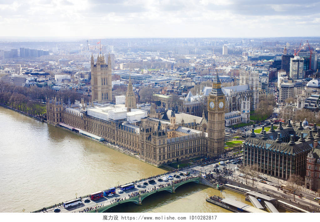 大本钟和伦敦市的鸟瞰图